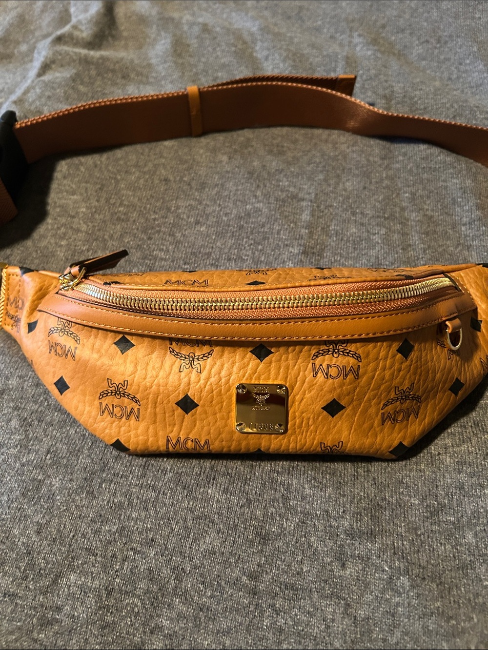 MCM Cognac/Black Visetos Logo Belt Bag